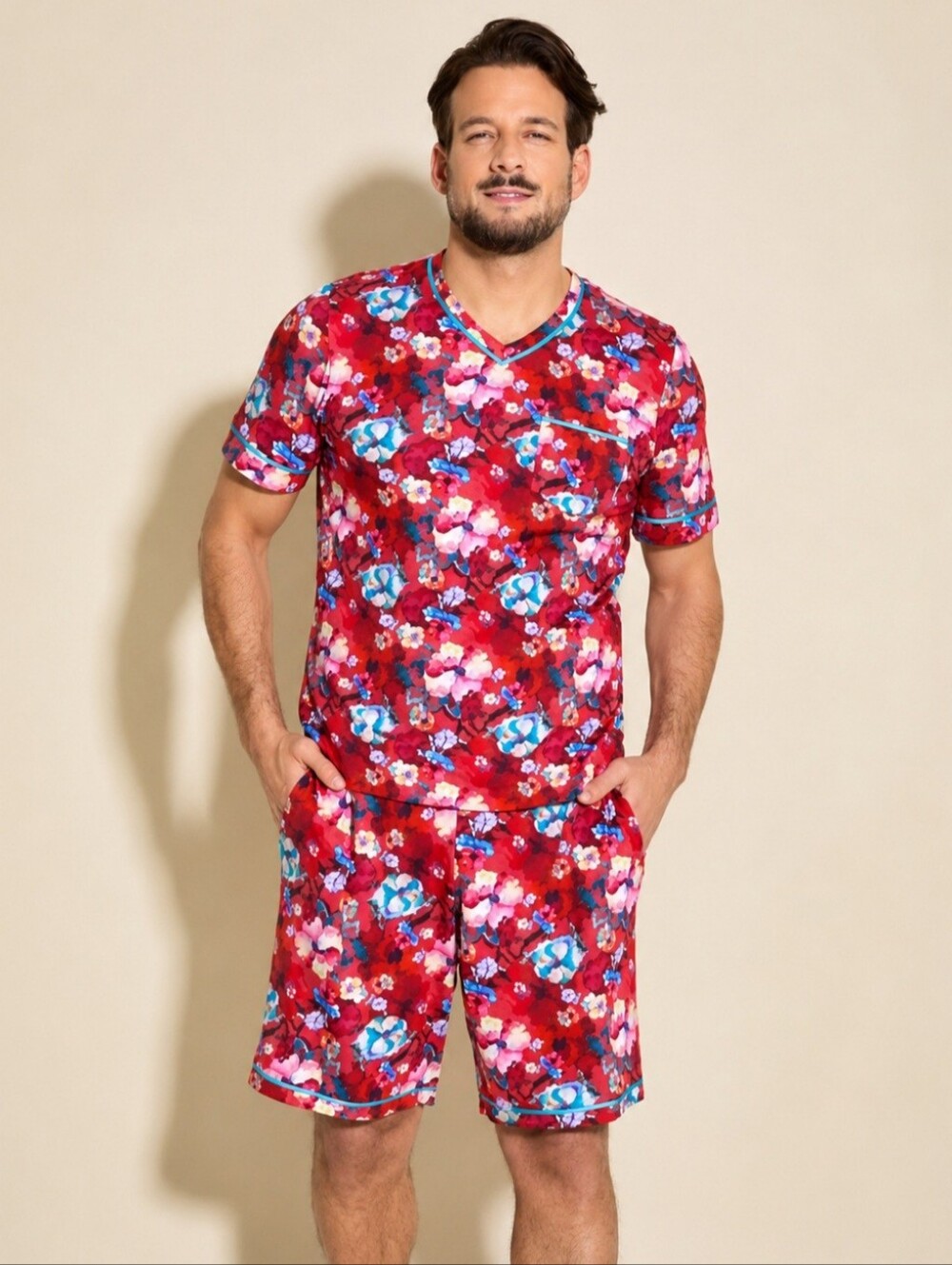 Cosabella Red Floral Short Sleeve Tee & Shorts Set